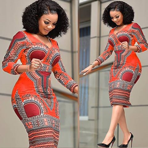 African Print Retro Dress Women Fashion