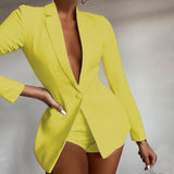 V Neck Two Piece Blazer Suit Women Fashion