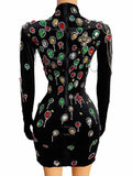 Sexy Multicolor Crystals Dress Women Fashion