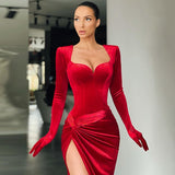 Joyce High Slit with Gloves Dress Women Fashion