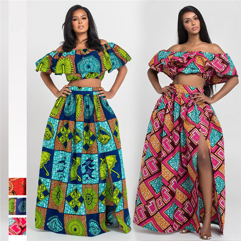 African Dashiki Print 2 Pieces Set Women Fashion